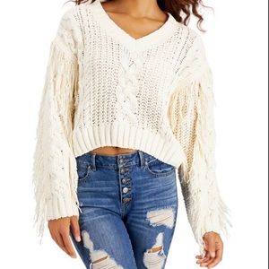 Chenille fringe cream sweater